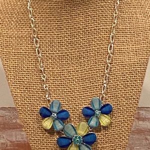 Flower necklace blue/yellow/turquoise